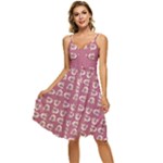 Whimsy Chickens Pattern Sleeveless Tie Front Chiffon Dress