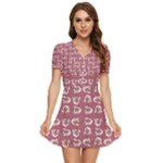 Whimsy Chickens Pattern V-Neck High Waist Chiffon Mini Dress