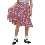 Whimsy Chickens Pattern Kids  Ruffle Flared Wrap Midi Skirt