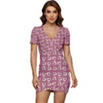 Whimsy Chickens Pattern Low Cut Cap Sleeve Mini Dress