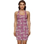 Whimsy Chickens Pattern Sleeveless Wide Square Neckline Ruched Bodycon Dress