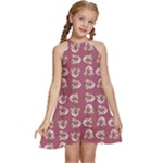 Whimsy Chickens Pattern Kids  Halter Collar Waist Tie Chiffon Dress