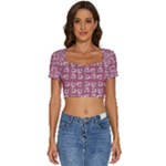 Whimsy Chickens Pattern Short Sleeve Square Neckline Crop Top 