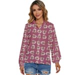 Whimsy Chickens Pattern Women s Long Sleeve Button Up Shirt