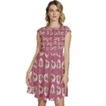 Whimsy Chickens Pattern Cap Sleeve High Waist Dress