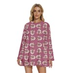 Whimsy Chickens Pattern Round Neck Long Sleeve Bohemian Style Chiffon Mini Dress