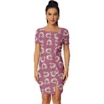 Whimsy Chickens Pattern Fitted Knot Split End Bodycon Dress