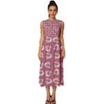 Whimsy Chickens Pattern Sleeveless Round Neck Midi Dress