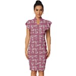 Whimsy Chickens Pattern Vintage Frill Sleeve V-Neck Bodycon Dress