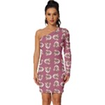 Whimsy Chickens Pattern Long Sleeve One Shoulder Mini Dress