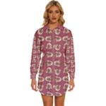 Whimsy Chickens Pattern Womens Long Sleeve Shirt Dress