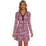 Whimsy Chickens Pattern Long Sleeve Deep V Mini Dress 