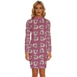 Whimsy Chickens Pattern Long Sleeve Shirt Collar Bodycon Dress