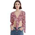 Whimsy Chickens Pattern Trumpet Sleeve Cropped Top