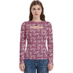 Whimsy Chickens Pattern Women s Cut Out Long Sleeve T-Shirt