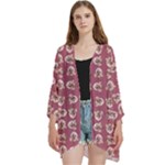 Whimsy Chickens Pattern Open Front 3/4 Sleeve Batwing Chiffon Cardigan Kimono