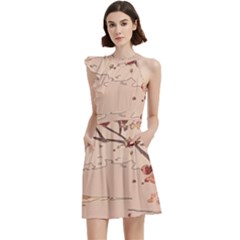 Cocktail Party Halter Sleeveless Dress With Pockets 