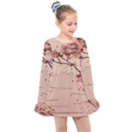 Pastel Nature , Art, Blue, Cute, Kids  Long Sleeve Dress