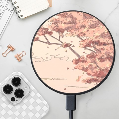 Pastel Nature , Art, Blue, Cute, Wireless Fast Charger(Black) from ArtsNow.com