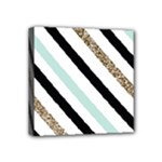 Pattern, Black, Blue, Gold, Lines, Stripes Mini Canvas 4  x 4  (Stretched)