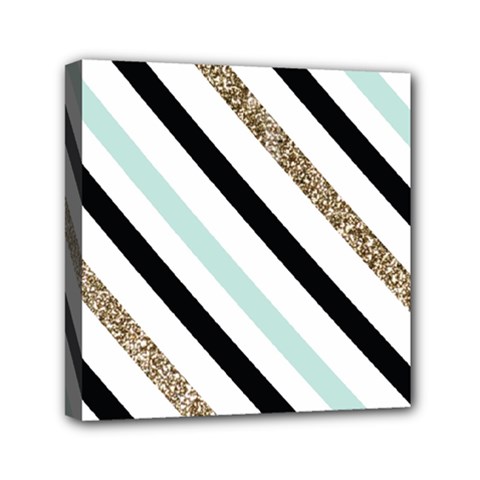 Pattern, Black, Blue, Gold, Lines, Stripes Mini Canvas 6  x 6  (Stretched) from ArtsNow.com