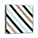 Pattern, Black, Blue, Gold, Lines, Stripes Mini Canvas 6  x 6  (Stretched)