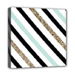 Pattern, Black, Blue, Gold, Lines, Stripes Mini Canvas 8  x 8  (Stretched)