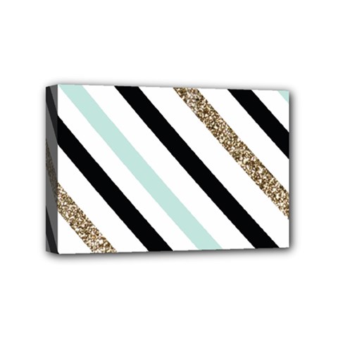 Pattern, Black, Blue, Gold, Lines, Stripes Mini Canvas 6  x 4  (Stretched) from ArtsNow.com