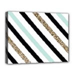 Pattern, Black, Blue, Gold, Lines, Stripes Canvas 14  x 11  (Stretched)