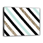 Pattern, Black, Blue, Gold, Lines, Stripes Canvas 16  x 12  (Stretched)