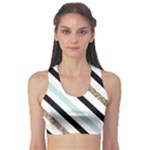 Pattern, Black, Blue, Gold, Lines, Stripes Fitness Sports Bra