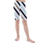 Pattern, Black, Blue, Gold, Lines, Stripes Kids  Mid Length Swim Shorts