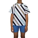 Pattern, Black, Blue, Gold, Lines, Stripes Kids  Short Sleeve Swimwear