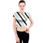 Pattern, Black, Blue, Gold, Lines, Stripes Crew Neck Crop Top