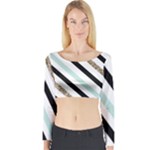 Pattern, Black, Blue, Gold, Lines, Stripes Long Sleeve Crop Top