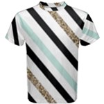 Pattern, Black, Blue, Gold, Lines, Stripes Men s Cotton T-Shirt