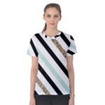 Pattern, Black, Blue, Gold, Lines, Stripes Women s Cotton T-Shirt