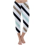 Pattern, Black, Blue, Gold, Lines, Stripes Capri Winter Leggings 