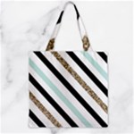 Pattern, Black, Blue, Gold, Lines, Stripes Zipper Grocery Tote Bag