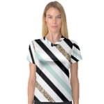 Pattern, Black, Blue, Gold, Lines, Stripes V-Neck Sport Mesh T-Shirt