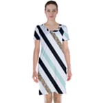 Pattern, Black, Blue, Gold, Lines, Stripes Short Sleeve Nightdress