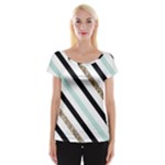 Pattern, Black, Blue, Gold, Lines, Stripes Cap Sleeve Top