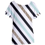 Pattern, Black, Blue, Gold, Lines, Stripes Women s Oversized T-Shirt