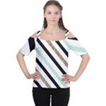 Pattern, Black, Blue, Gold, Lines, Stripes Cutout Shoulder T-Shirt