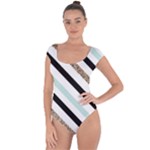 Pattern, Black, Blue, Gold, Lines, Stripes Short Sleeve Leotard 