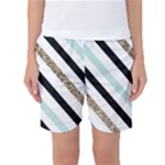 Pattern, Black, Blue, Gold, Lines, Stripes Women s Basketball Shorts