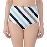 Pattern, Black, Blue, Gold, Lines, Stripes Classic High-Waist Bikini Bottoms