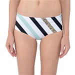 Pattern, Black, Blue, Gold, Lines, Stripes Mid-Waist Bikini Bottoms