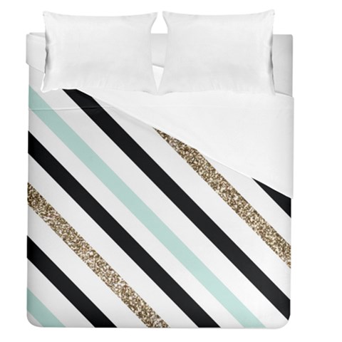 Pattern, Black, Blue, Gold, Lines, Stripes Duvet Cover (Queen Size) from ArtsNow.com