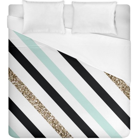 Pattern, Black, Blue, Gold, Lines, Stripes Duvet Cover (King Size) from ArtsNow.com